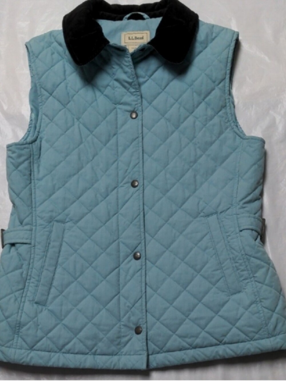 LL Bean Blue Quilted Corduroy Collar Vest Size Medium